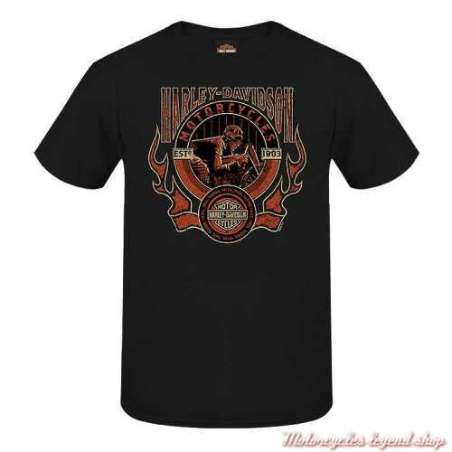 Tee- shirt Heat Harley-Davidson homme, noir, manches courtes, Cornouaille Moto Quimper Bretagne, R004424