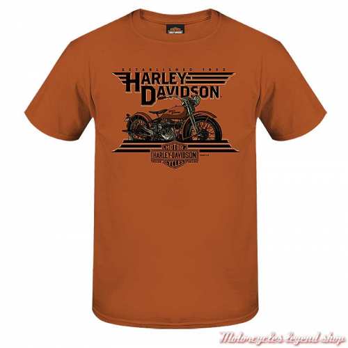 Tee- shirt Old School Harley-Davidson homme, orange, manches courtes, Cornouaille Moto Quimper Bretagne, R004445