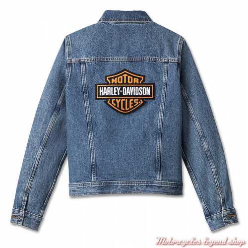 Veste en jean Essential Bar &amp; Shield Medium Indigo Harley-Davidson femme, coton, délavé, dos, 99040-23VW