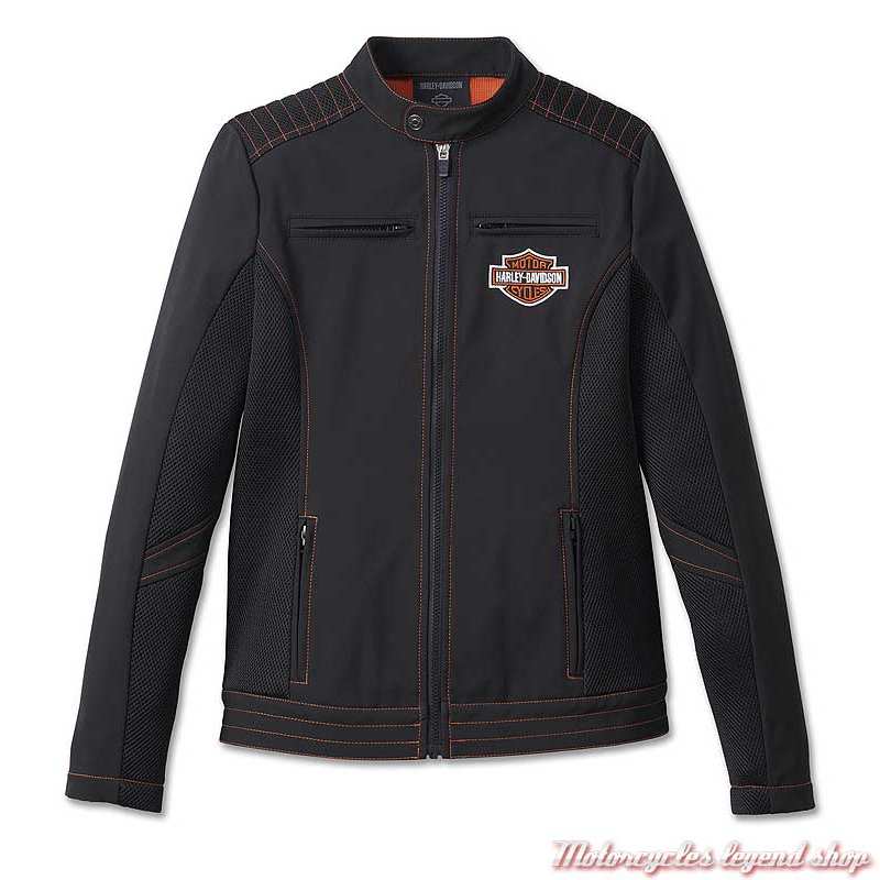 Blouson Forever Soft shell Harley-Davidson femme, noir, surpiqure orange, polyester, 98402-23VW