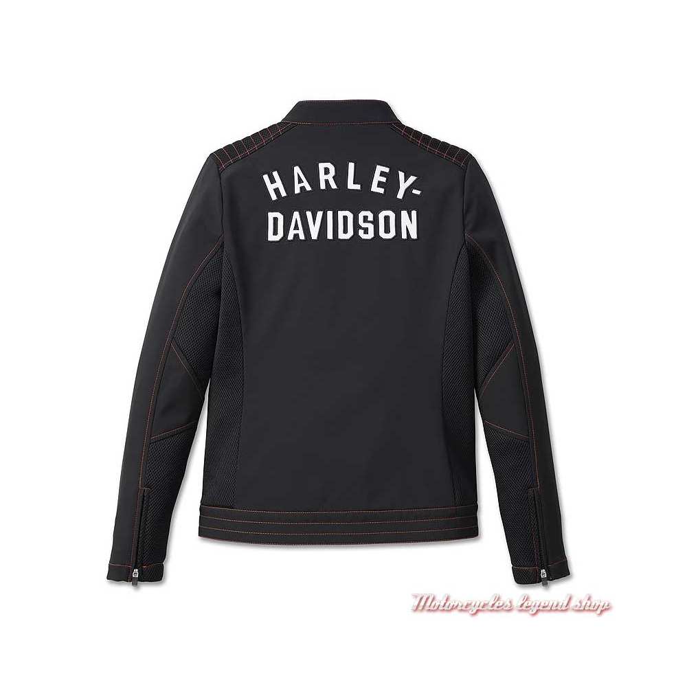 Blouson Forever Soft shell Harley-Davidson femme, noir, surpiqure orange, polyester, dos, 98402-23VW