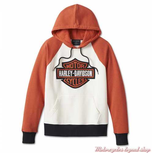 Sweatshirt Colorblock Bar & Shield Harley-Davidson femme, à capuche, orange, écru, manches raglan, 99009-23VW