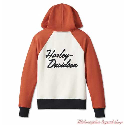 Sweatshirt Colorblock Bar &amp; Shield Harley-Davidson femme, à capuche, orange, écru, manches raglan, dos, 99009-23VW