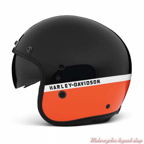 Casque Jet Apex 3/4 Harley-Davidson, écran solaire, noir, orange, damier, face, 98156-22EX