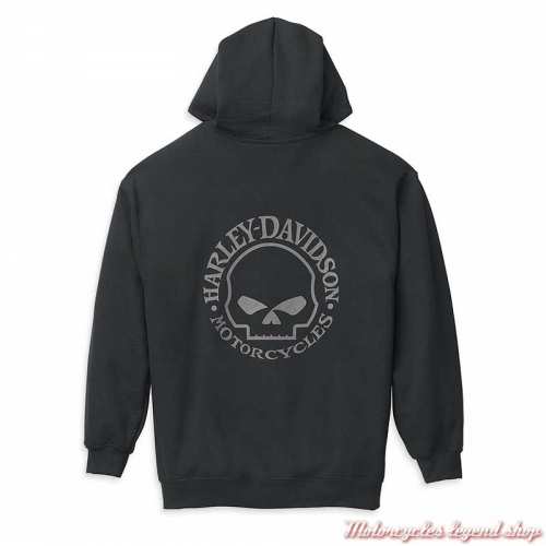 Sweatshirt zippé Skull Willie G. Harley-Davidson homme, à capuche, noir, coton, dos, 99124-22VM 