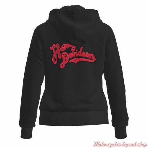 Sweatshirt zippé sherpa femme Harley-Davidson, capuche, noir, patch chenille, dos, 96403-23VW