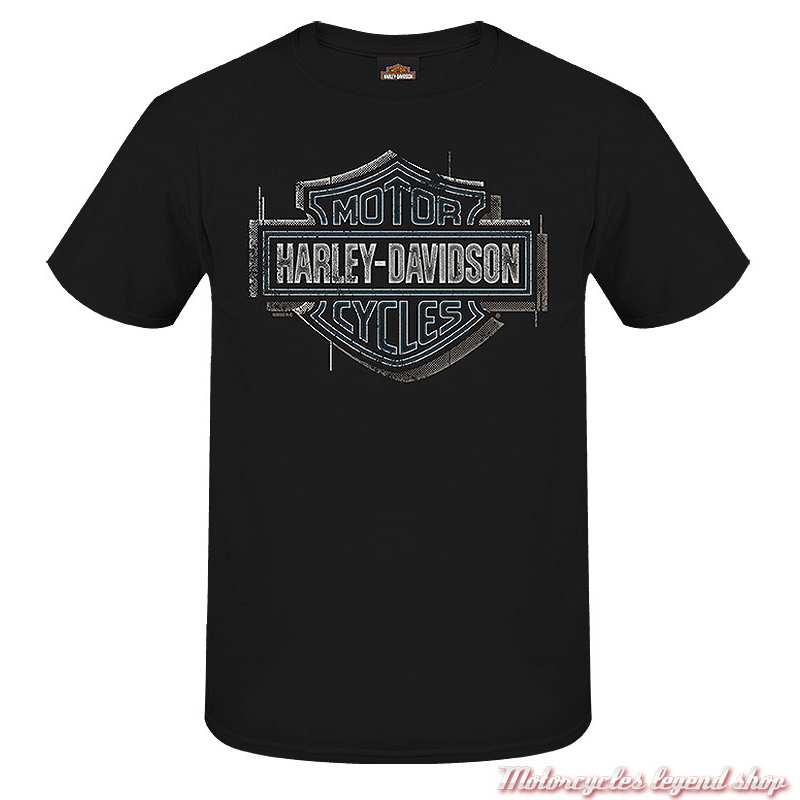 Tee- shirt Build Up Harley-Davidson homme, noir, manches courtes, Cornouaille Moto Quimper Bretagne, R004423