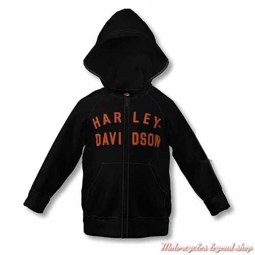 Sweatshirt Eagle garçon Harley-Davidson zippé, capuche, noir, orange, coton French Terry, 6570207, 6580207, 6590207