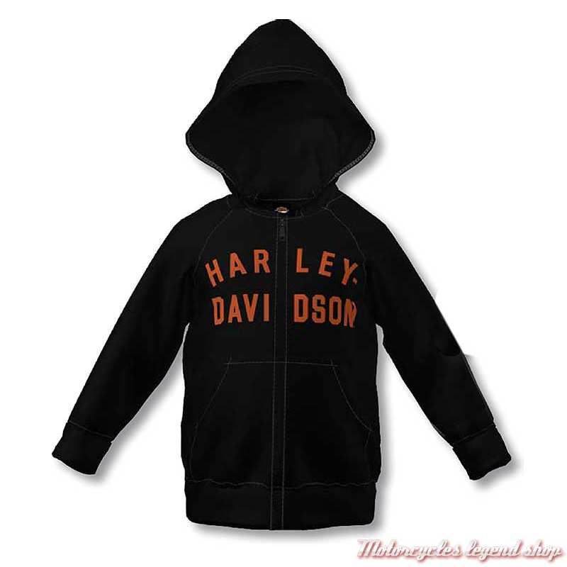 Sweatshirt Eagle garçon Harley-Davidson zippé, capuche, noir, orange, coton French Terry, 6570207, 6580207, 6590207