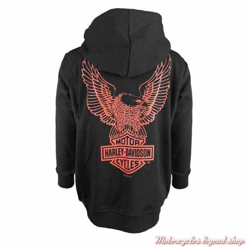 Sweatshirt Eagle garçon Harley-Davidson zippé, capuche, noir, orange, coton French Terry, dos, 6570207, 6580207, 6590207