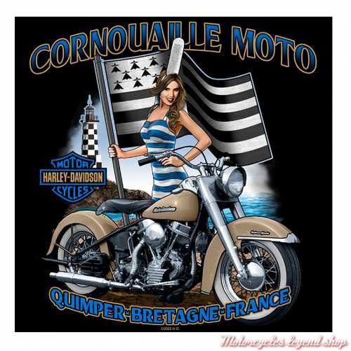 Tee- shirt Down It Harley-Davidson homme, noir, manches courtes, backprint Cornouaille Moto Quimper Bretagne, R004457