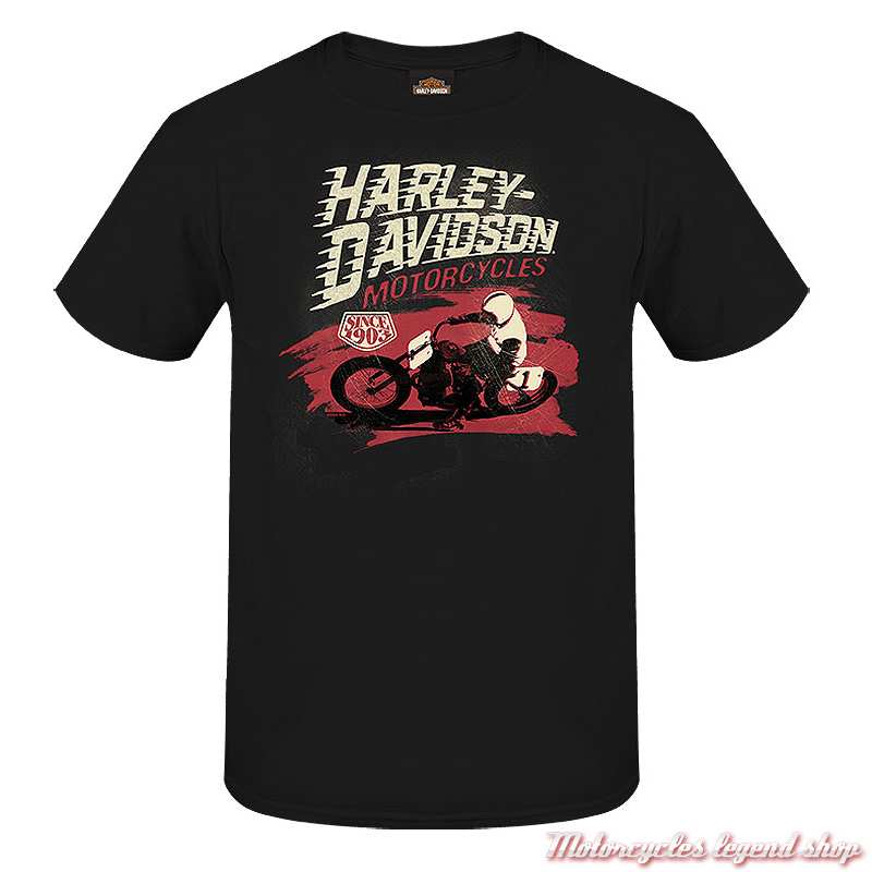 Tee-shirt Fast Track Harley-Davidson homme, vintage, noir, manches courtes, Cornouaille Moto Quimper Bretagne, R004423