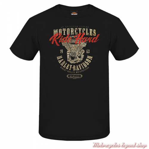 Tee- shirt Ride Hard Harley-Davidson homme, moteur, noir, manches courtes, Cornouaille Moto Quimper Bretagne, R004460
