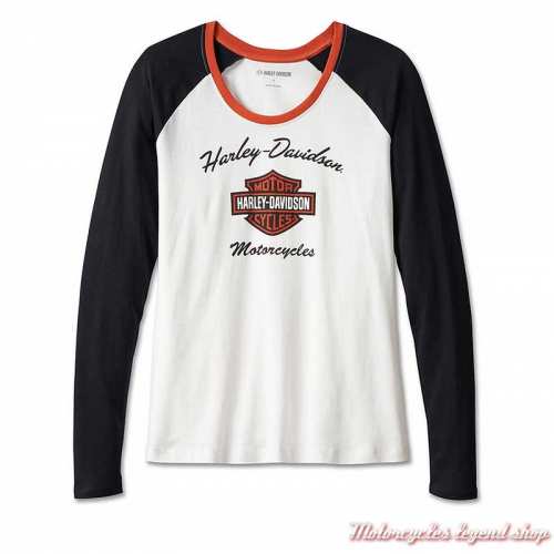 Tee-shirt Cloud Dancer Harley-Davidson femme, manches longues, blanc, noir, orange, coton, 99018-23VW