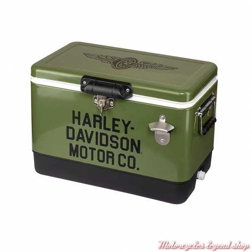 Glacière métal rétro Motor Co. Harley-Davidson, 25L, style Army, kaki, HDL-10076