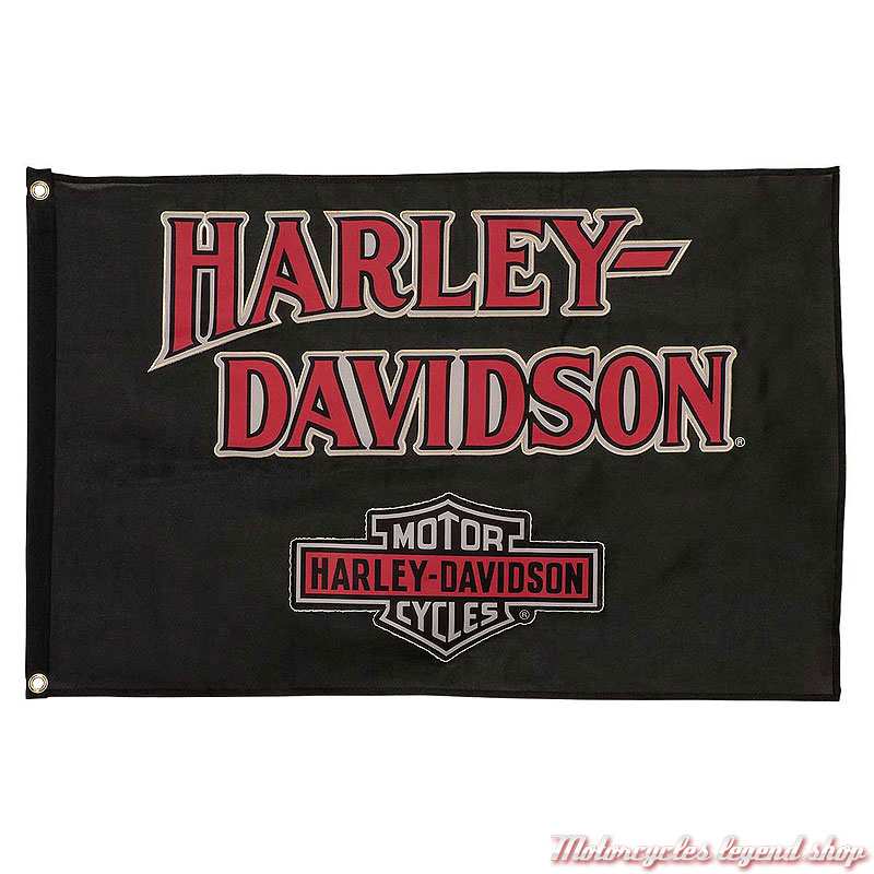 Drapeau Nostalgic Bar & Shield Harley-Davidson, polyester, noir, orange, 90 x 60 cm, HDL-15105