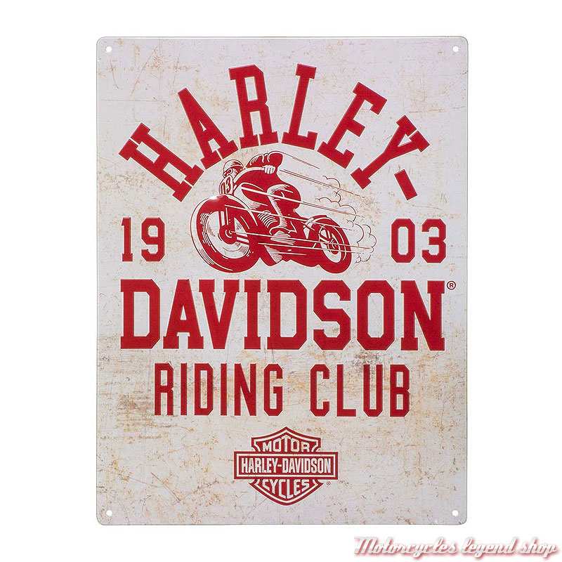 Plaque metal Riding Club Harley-Davidson, vintage, rouge, blanc, 30 x 40 cm, HDL-15545