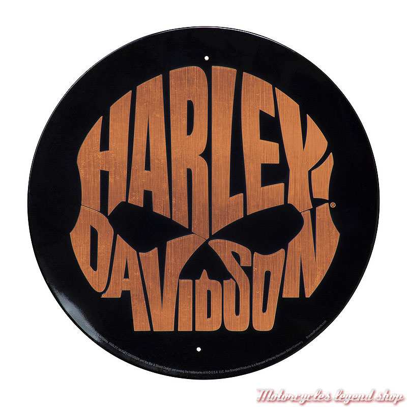 Plaque métal Copper Skull Harley-Davidson, diam. 30 cm, noir, cuivre, HDL-15531