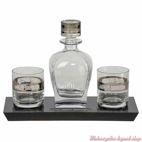 Ensemble 2 verres à whisky 25 cl et carafe 70 cl Harley-Davidson, verre transparent, HDL-18812