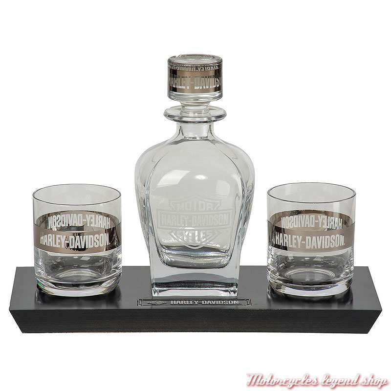 Ensemble 2 verres à whisky 25 cl et carafe 70 cl Harley-Davidson, verre transparent, HDL-18812