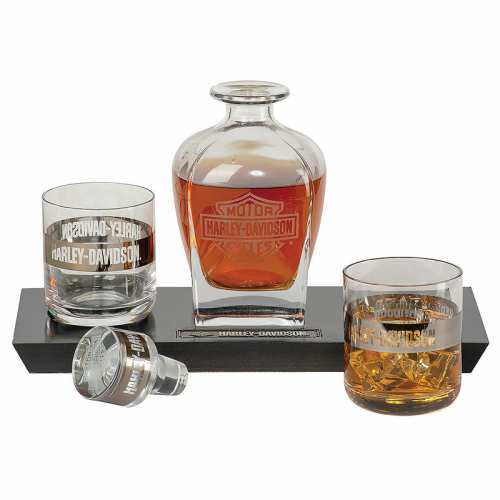 Ensemble 2 verres à whisky 25 cl et carafe 70 cl Harley-Davidson, verre transparent, avec alcool, HDL-18812