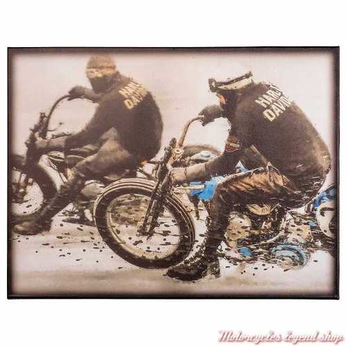 Toile tendue Racing Canvas Harley-Davidson, cadre bois, course moto 1903, sépia, HDL-15708