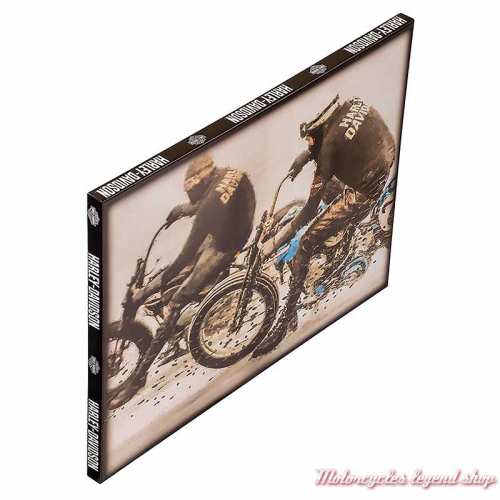 Toile tendue Racing Canvas Harley-Davidson, côté cadre bois, course moto 1903, sépia, HDL-15708