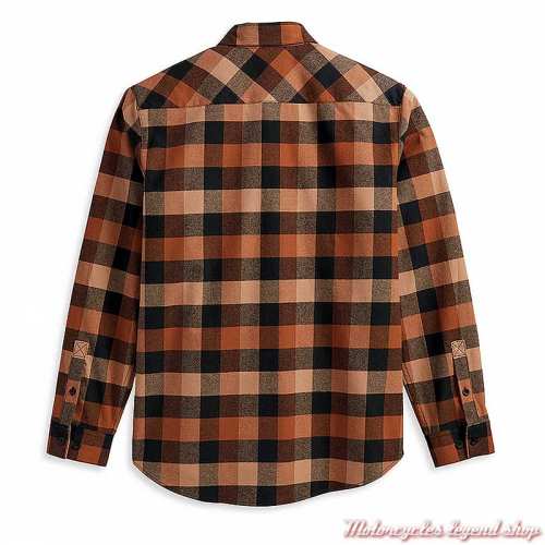 Chemise carreaux Essence Harley-Davidson homme, orange, marron, manches longues, coton, dos, 96117-23VM