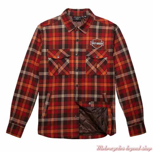 Surchemise Plaid Milwaukee Orange Harley-Davidson homme, coton, flannelle, doublée matelassée, 96138-23VM