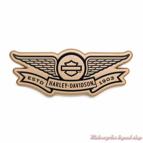 Médaillon décoratif adhésif Bar & Shield Gold Wing Harley-Davidson, métal doré et noir, 12 x 5 cm, 14101835