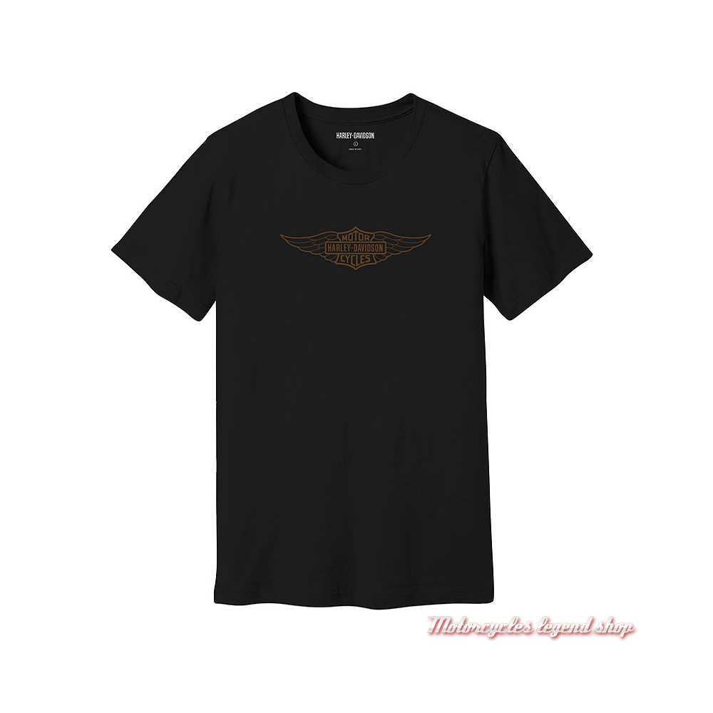 Tee- shirt Winged Bar & Shield Harley-Davidson homme, noir, manches courtes, coton, 96332-23VM
