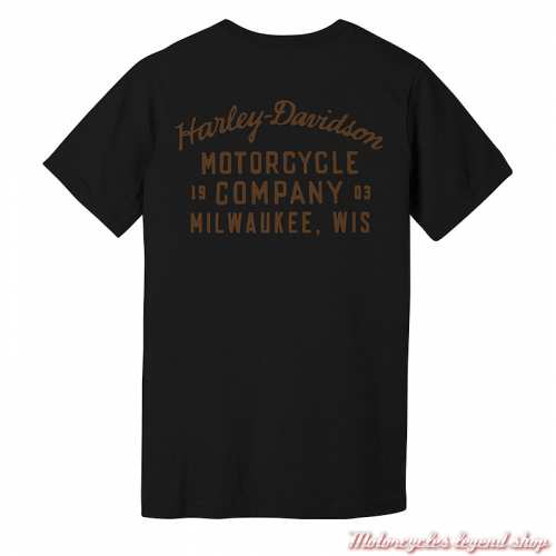 Tee- shirt Winged Bar &amp; Shield Harley-Davidson homme, noir, manches courtes, coton, dos, 96332-23VM