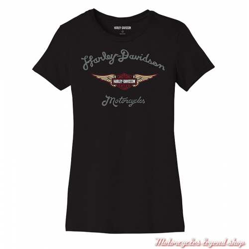 Tee- shirt Forever Silver Wing Harley-Davidson femme, noir, manches courtes, coton, 96431-23VW