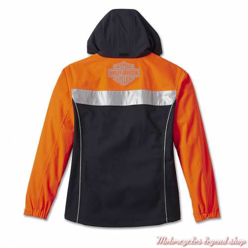 Veste de pluie Full Speed II Harley-Davidson femme, waterproof, noir, orange, réfléchissant, dos, 98116-23VW