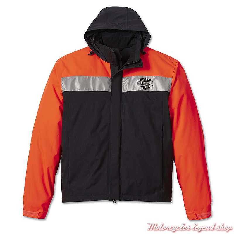 Veste de pluie Full Speed II Harley-Davidson homme, waterproof, noir, orange, réfléchissant, 98105-23VM