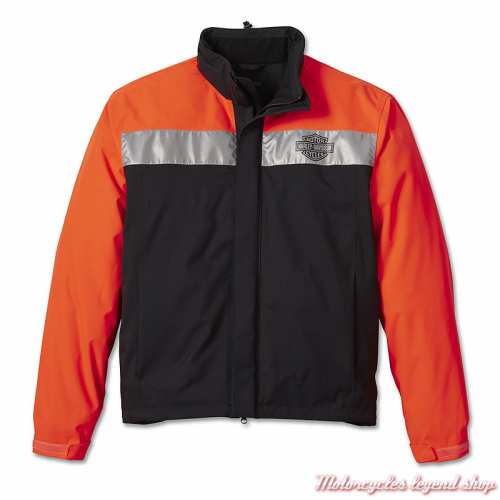 Veste de pluie Full Speed II Harley-Davidson homme, waterproof, noir, orange, réfléchissant, sans capuche, 98105-23VM