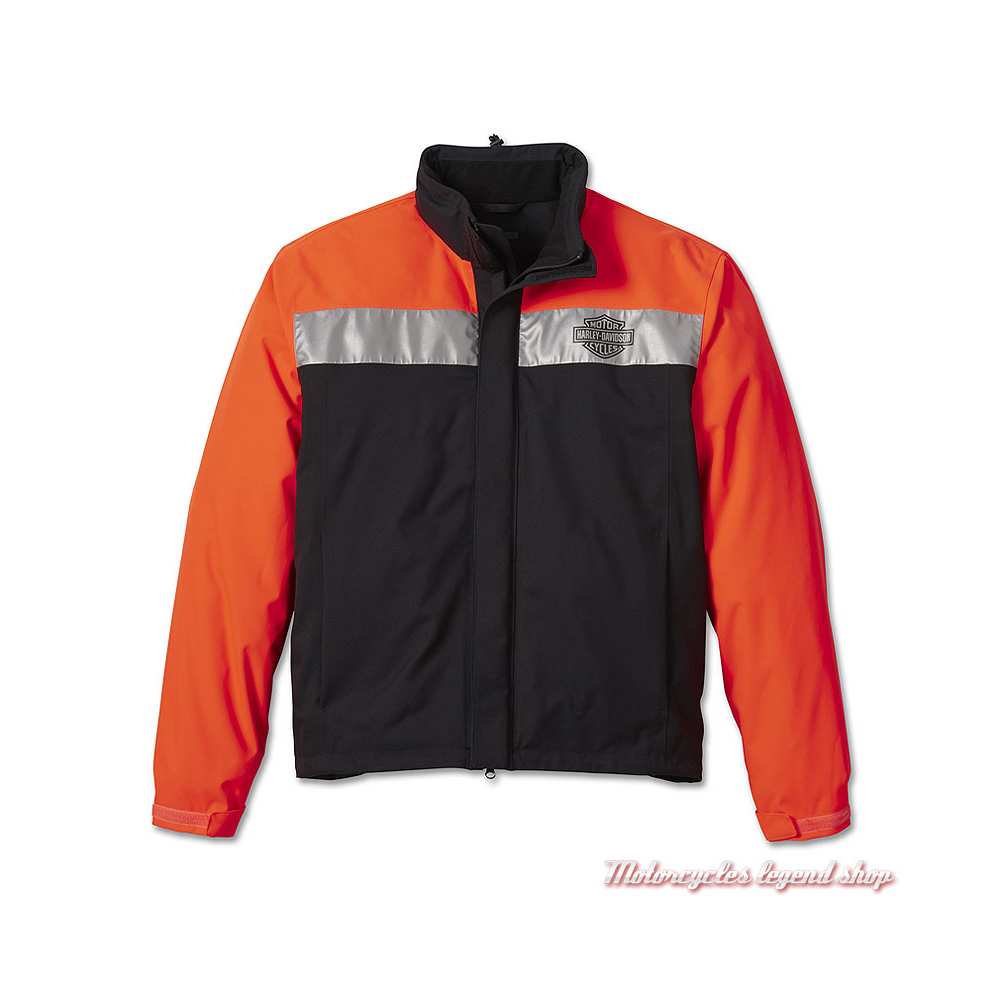 Veste de pluie Full Speed II Harley-Davidson homme, waterproof, noir, orange, réfléchissant, sans capuche, 98105-23VM