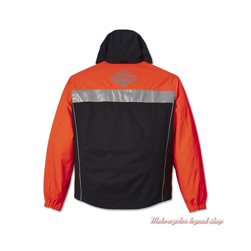 Veste de pluie Full Speed II Harley-Davidson homme, waterproof, noir, orange, réfléchissant, dos, 98105-23VM