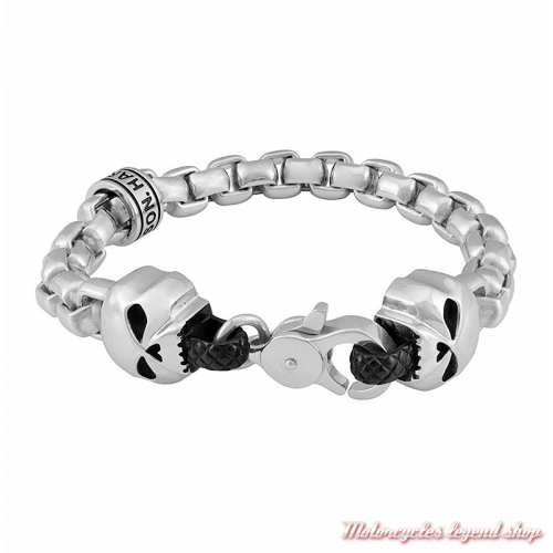 Bracelet acier Rolo Chain Double Skull Harley-Davidson homme