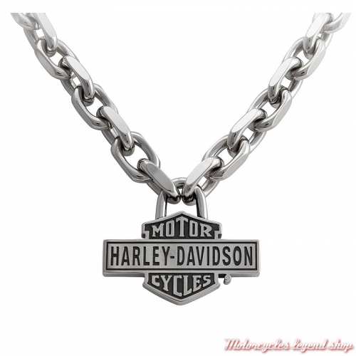 Collier acier Nostalgic Bar & Shield Harley-Davidson homme, argenté, maille forçat, HSN0089