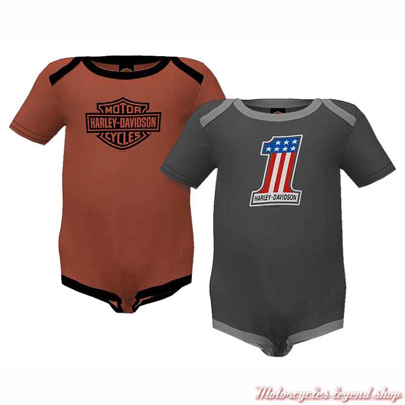 2 bodies Harley-Davidson garçon #1 et Bar & Shield, coton, orange, gris, manches courtes, 3059237