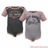 2 bodies Harley-Davidson fille, Bar & Shield, moto, coton, gris foncé, rose clair, gris clair, manches courtes, 3009234
