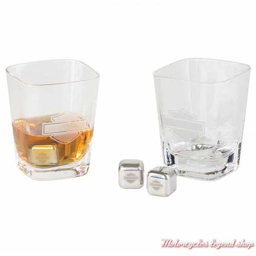 Ensemble 2 verres à whisky 35 cl Harley-Davidson et 4 pieeres en acier inoxydable, HDL-18791