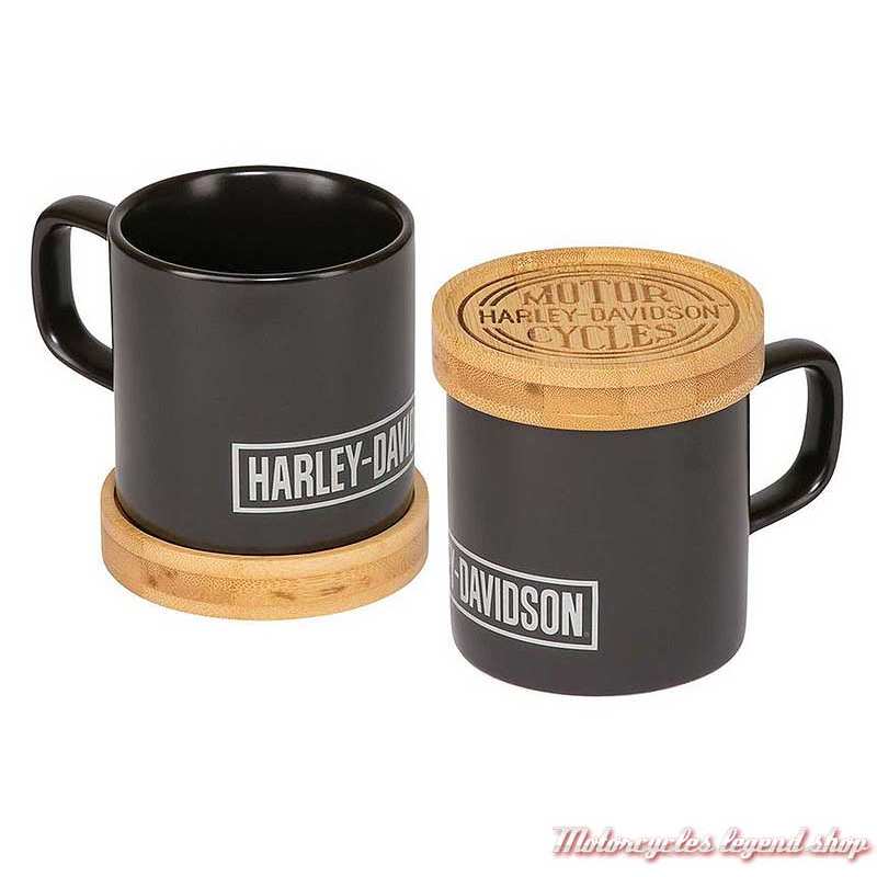 Ensemble 2 mugs noir mat 30 cl et coasters bois Harley-Davidson HDL-18615