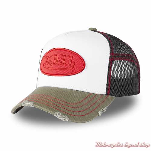 Casquette Trucker Von Dutch, blanc, rouge, kaki, polyester, coton, VD/0/CAS2/SUM/MAN