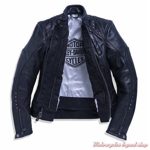 Blouson cuir Queen II Asphalt Harley-Davidson femme, noir, rivets déco, doublure, 97170-23EW