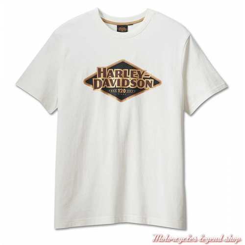 Tee-shirt 120th Anniversary blanc Harley-Davidson homme, manches courtes, blanc, coton, 96572-23VM