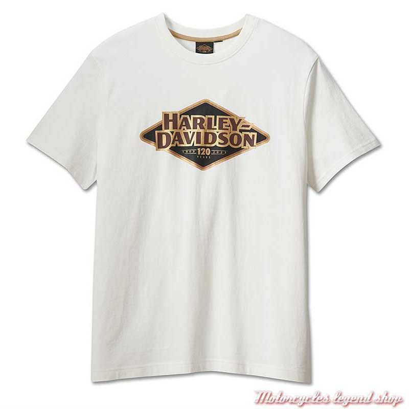 Tee-shirt 120th Anniversary blanc Harley-Davidson homme, manches courtes, blanc, coton, 96572-23VM
