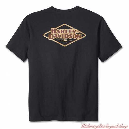 Tee-shirt Pocket 120th Anniversary Harley-Davidson homme, manches courtes, noir, coton, dos, 96566-23VM