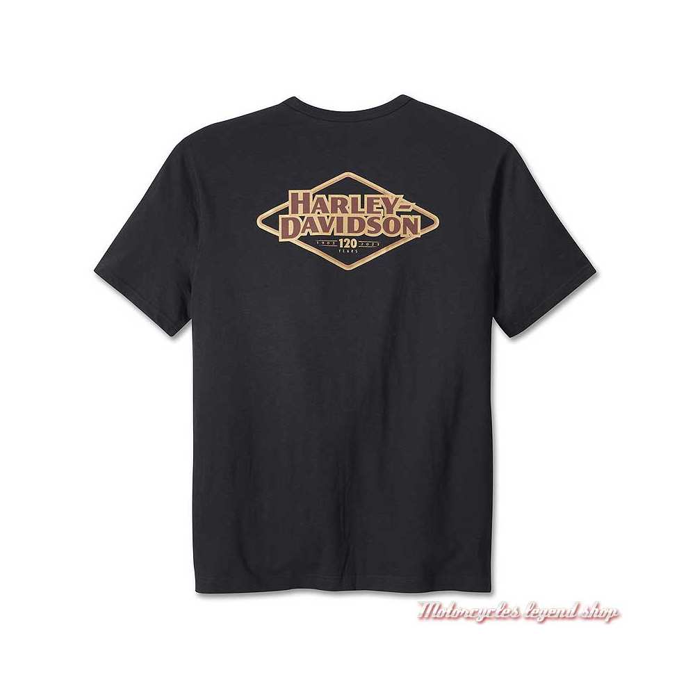 Tee-shirt Pocket 120th Anniversary Harley-Davidson homme, manches courtes, noir, coton, dos, 96566-23VM